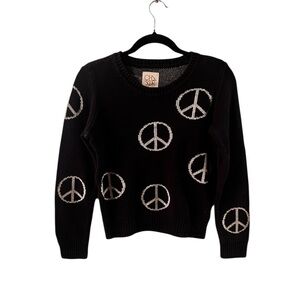 Navy blue Peace Sign Sweater bohemian distressed boho woman size small